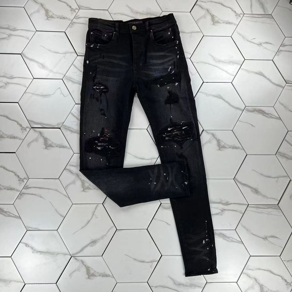 

hm614 mens jeans black cargo pants designer jeans skinny stickers light wash ripped motorcycle rock revival joggers true religions casual el, Blue