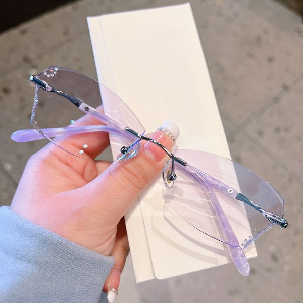 

rimless glasses women's diamond cut edge delicate personality prescription mirror fashion temperament women's glasses cute tempera, Silver