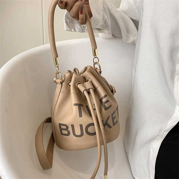 

handbag 2023 fashion women's bag leather quality handbag fashionable shoulder female fashion portable bucket niche printed letter messe