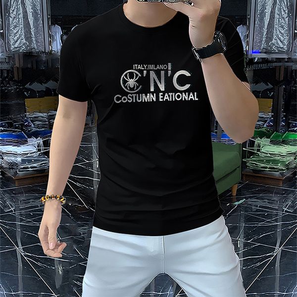 

men's t-shirt short-sleeved simple style letter sequin mercerized cotton comfortable versatile personality trend male tees clothing m-, White;black