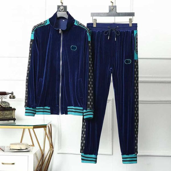 

plus size men tracksuits luxury designer jacket pants two-piece velvet embroidered sweatshirt sweatpants men women sports pants suit 4xl, Gray