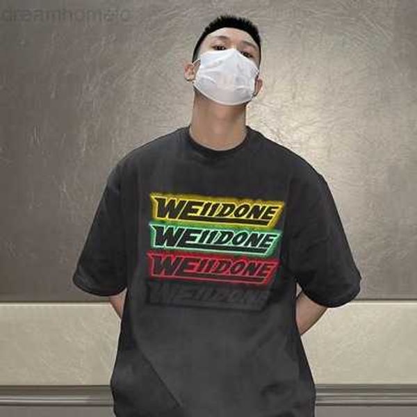 

we11done high-quality t-shirt men's summer bullet screen letter cotton high street loose round neck short sleeve women y2k 0312, White;black