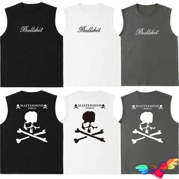 

men  tank bullshit mastermind world men women back skull graphic japan sleeveless mmj tee 230311, White;black