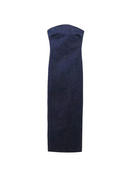 

casual dresses traf strapless backless with zipper split party blue denim for women clothes nlzgmsj woman s evening 230311, Black;gray
