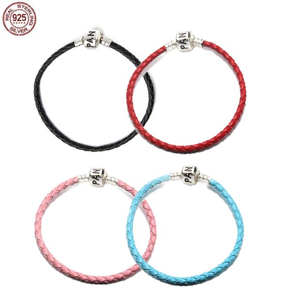 

2023 new popular 925 pure silver summer style red leather rope letter bracelet is suitable for primitive pandora diy fashion jewelry accesso, Golden;silver