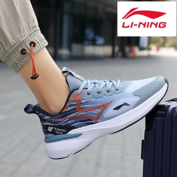 

li ning men's shoes spring and summer mesh running shoes shock absorbing breathable casual shoes men's lightweight soft sole sport, Black