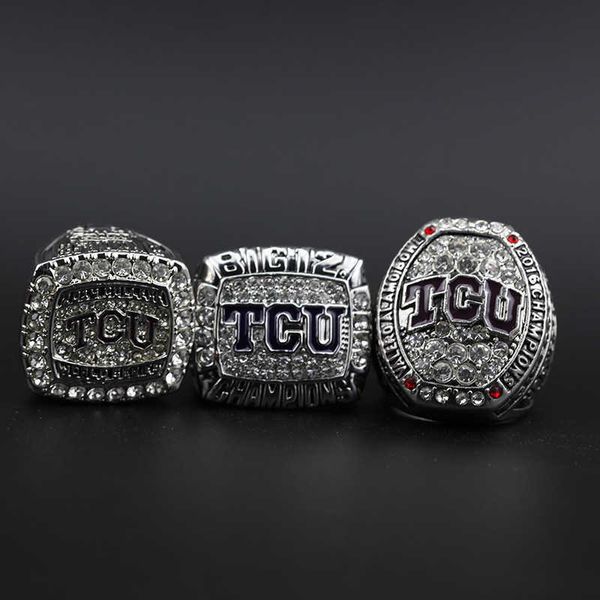 

3 tcu hornfrogs college alamo bowl football championship ring set, Golden;silver