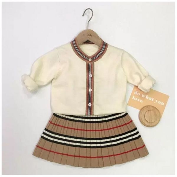 

baby girls cloting sets fashion short skirts and long sleeve knitwear cut outfit cloth, White