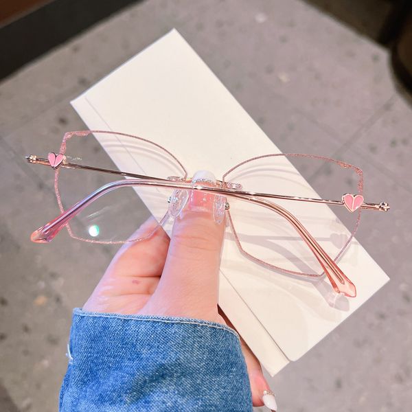 

rimless beauty makeup glasses women's diamond cut edge exquisite personality prescription mirror fashion temperament women's glass, Silver