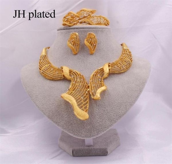 

jewelry sets dubai gold color african bridal wedding party gifts for women nigeria necklace bracelet earrings ring set jewellery 24873177, Slivery;crystal