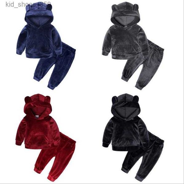 

kids baby girl clothing set tracksuit boys velvet sweatshirt hoodie pants warm cotton 2pcs outfit baby clothes sets, White
