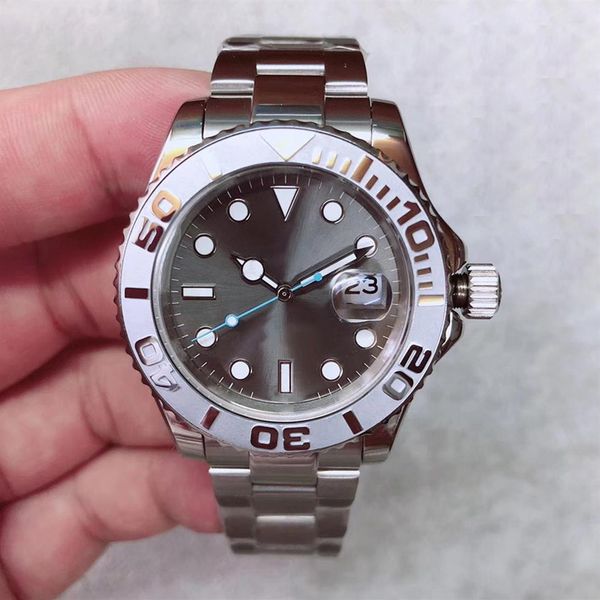 

st9 stainless steel automatic mechanical watch men quality 40mm dark rhodium dial floding clasp sapphire glass mens wristwatches196m, Slivery;brown