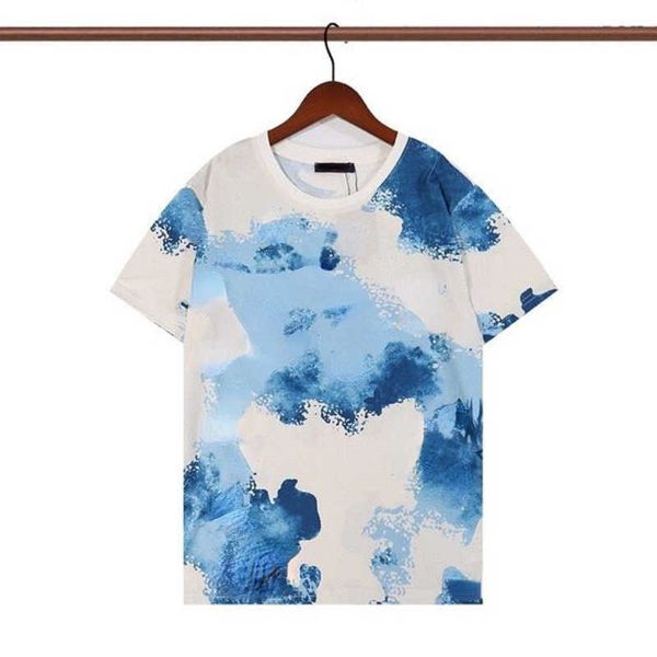 

summer men's t shirt designer shirts blue ink round neck short sleeved tee luxury t-shirt pullover men women fashion loose plus size cl, White;black