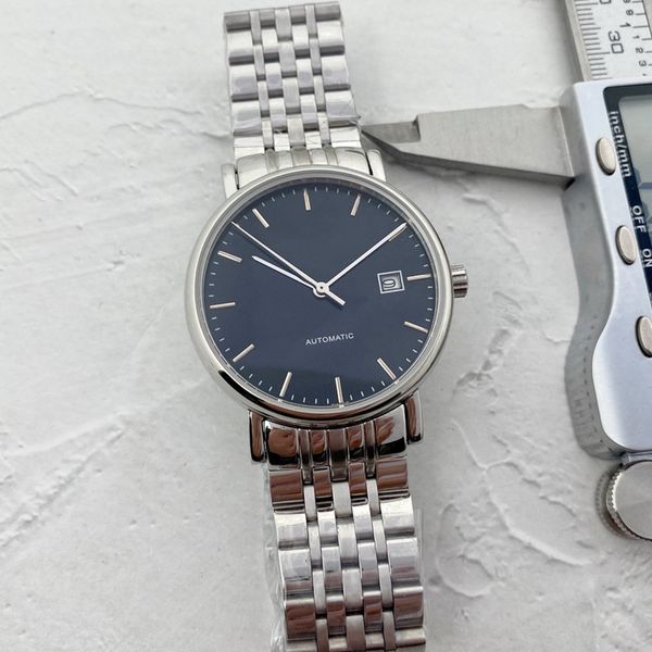 

new luxury mens watches three stitches series 40mm automatic mechanical watch european luxury brand wristwatch steel strap fashion montre lo, Slivery;brown