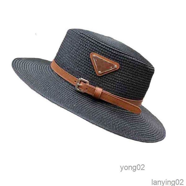 

luxury letter flat straw hat for women men travel beach shade tide hats fashion season caps 5 color, Blue;gray