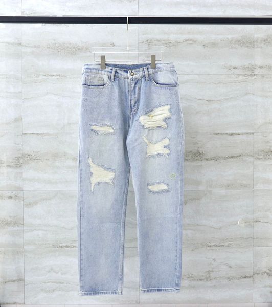 

23ss men usa autumn winter zipper denim pants washed broken patchwork jeans high street ripped straight trousers, Black;brown
