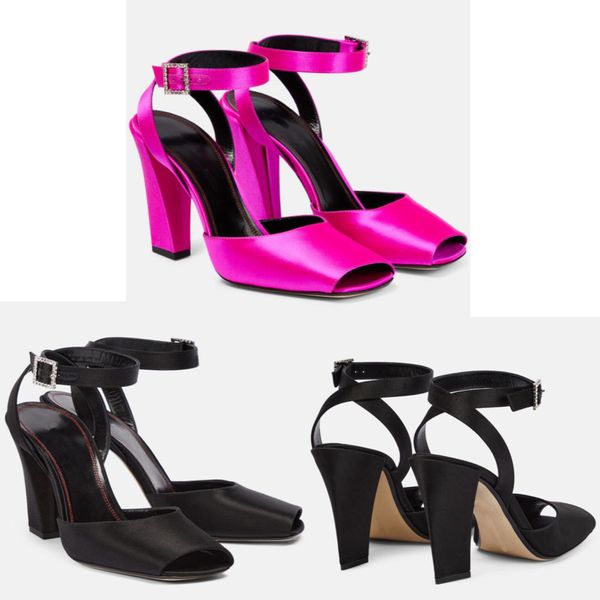 

summer women's sandals satin gloss upper crystal decorative buckle elegant women's fashion evening dress party high heels eu35-42, Black