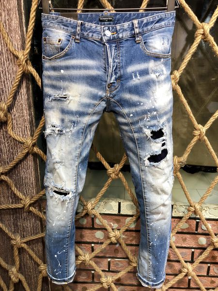 

dsq phantom turtle men's jeans mens luxury designer jeans skinny ripped cool guy causal hole denim fashion brand fit jeans men washed p, Blue
