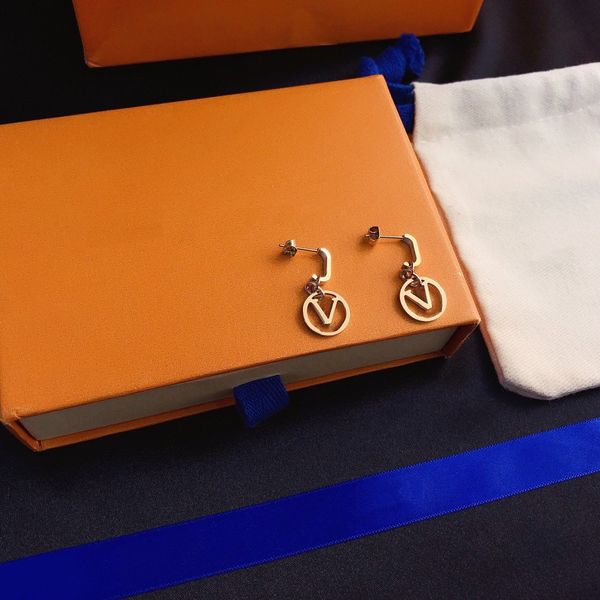 

women pearl earings designer jewelry luxurys studs earrings 925 silver boucle letters hoops with v box new, Golden;silver