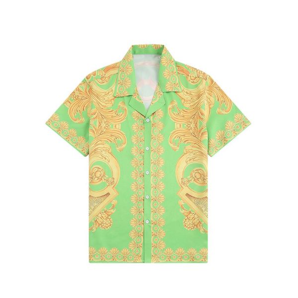 

23ss hawaii floral letter print beach shirts men's designer silk bowling shirt men summer short sleeve loose dress shirt, White;black