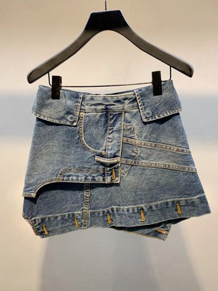

k047 women's skirt asymmetric slim patchwork spliced solid color softaesthetic female new season contrast-stitch denim shorts, Black
