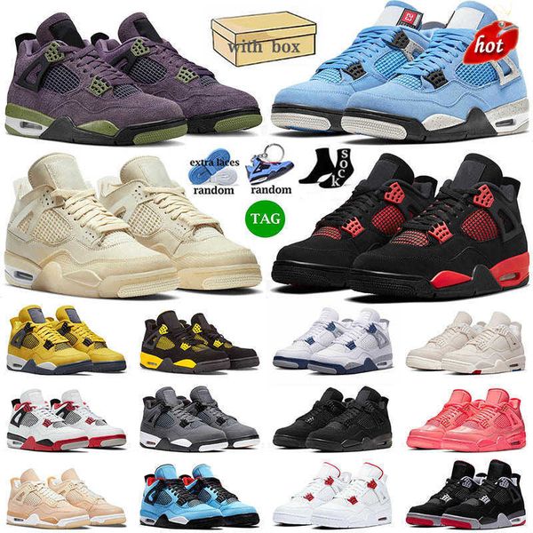 

2023 jumpman 4s box 2022 with retro basketball shoes 4s iv jumpman university blue red thunder offs white sail infrared jorda 4 j4 men women, Black