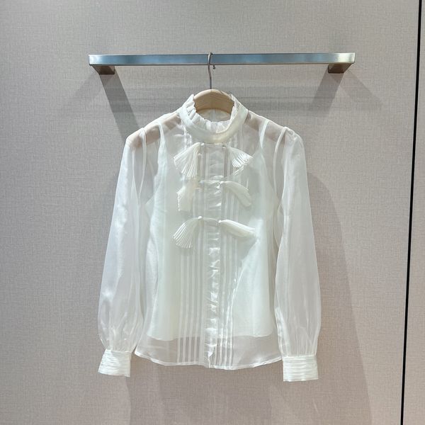 

women's shirt new early spring vintage imperial silk organza blouse, White