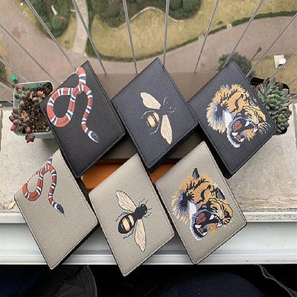 

men animal short wallet leather black snake tiger bee wallets women long style luxury purse card holders with gift box 32q, Red;black