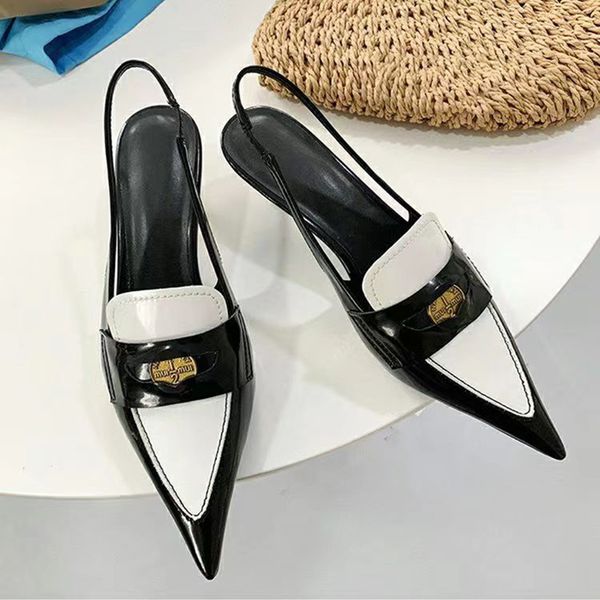 

dress shoes women high heel low heels metal decor mixed colors sandals designer brand retro for female 230313, Black