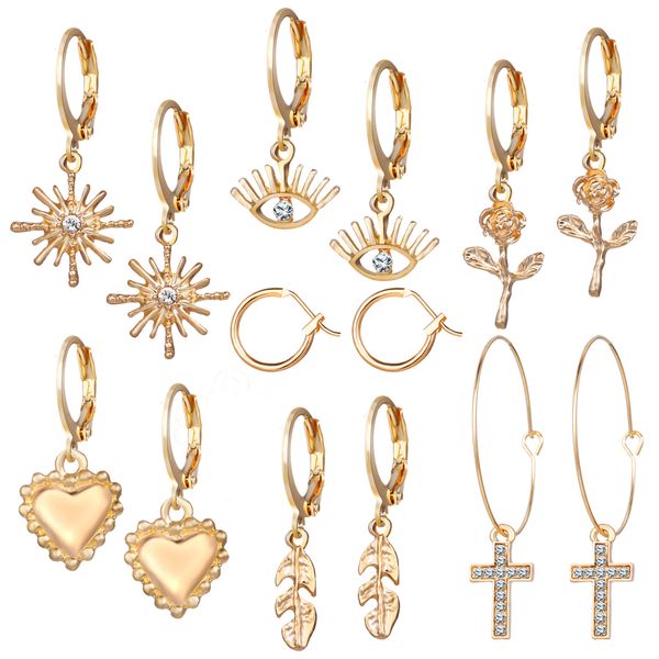 

fashion alloy dangle earrings jewelry creative retro simple rose cross love earrings set women accessories, Silver