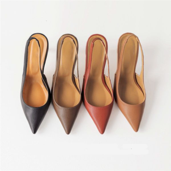 

dress shoes spring autumn shallow mouth pumps pointed toe back buckle high heels summer sandals 8 cm 6 women 230313, Black