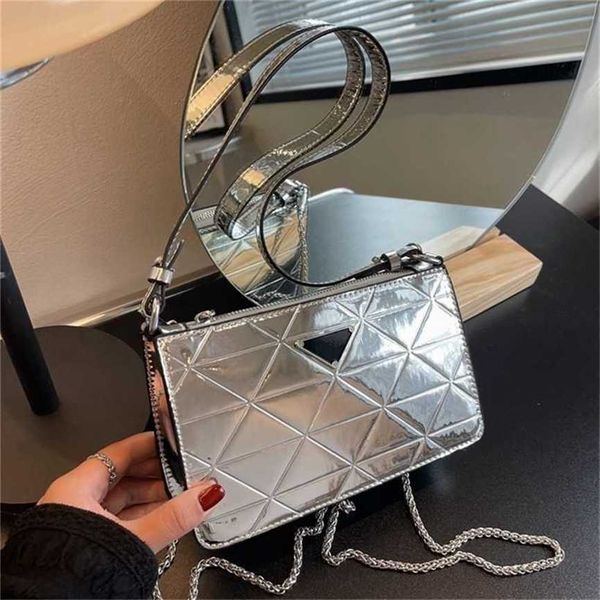 

handbag 2023 fashion women's bag leather quality handbag women's chaoling lattice mirror silver mini square red shoulder messenger