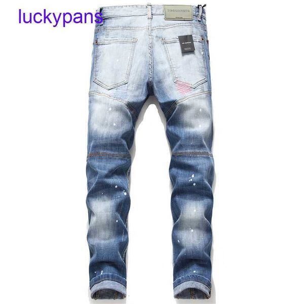 

original edition 8a d2 jeans for sale new 2023 spring punk men's with holes pasted cloth and white denim leggings 1047, Blue