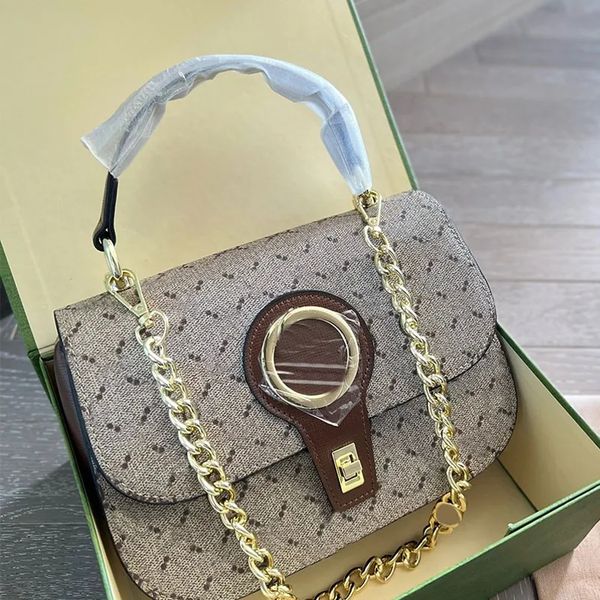 

round interlocking handbag chain crossbody bag shoulder purse classic letter print plain leather gold hardware buckle removable leather shou