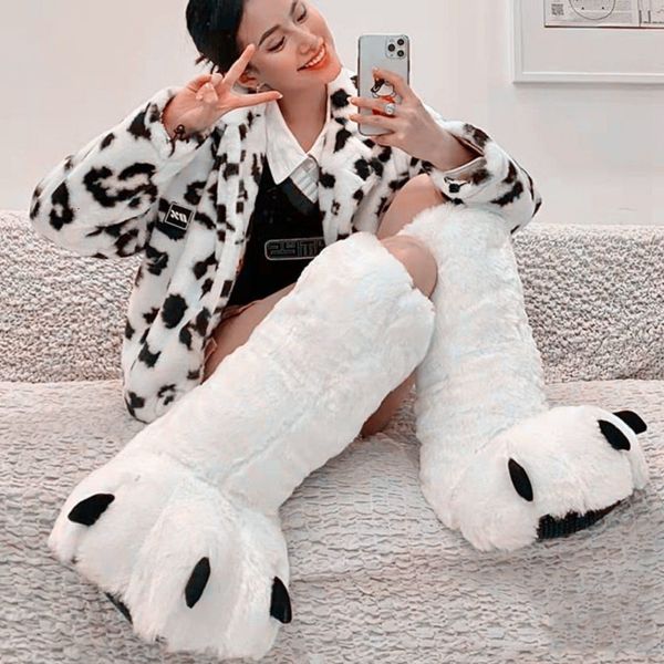 

slippers creative cute bear claw winter slippers boys girls home slippers furry warm couple indoor shoes women cotton boots fur slides 23031, Black