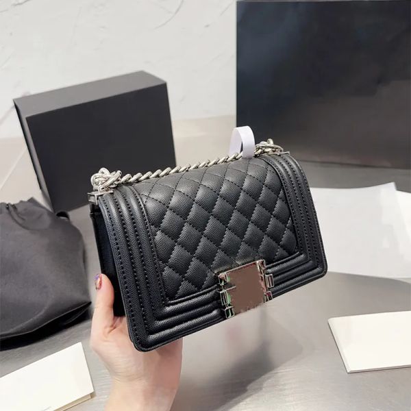 

classic boy luxury crossbody bag genuine leather designer bags shoulder womens bag luxurys handbag 20cm caviar silver chain fashion handbags