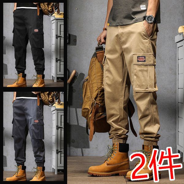 

mens pants mens pant of 2 pieces thick warm fleece cargo pant casual pocket trouser big size street slacks fashion loose joger worker pant 2, Black