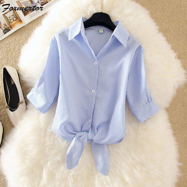 

women's blouses shirts women blouse shirt summer short sleeve striped shirt blouse solid bow blusas loose plus size 4xl blusas feminin, White