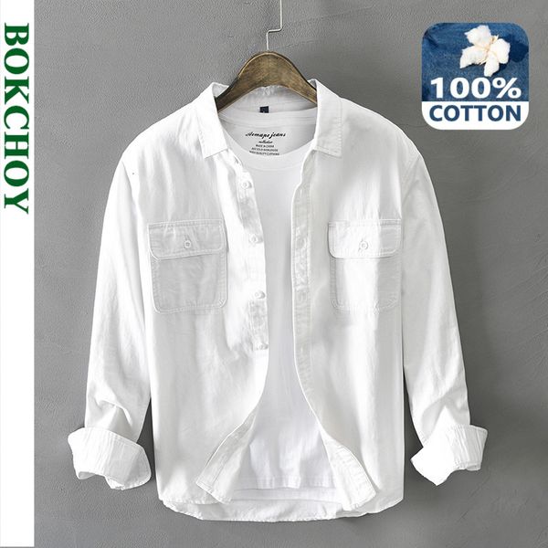 

men's casual shirts autumn winter men white long sleeve shirt pure cotton retro style button up pocket workwear ga-z102 230313, White;black