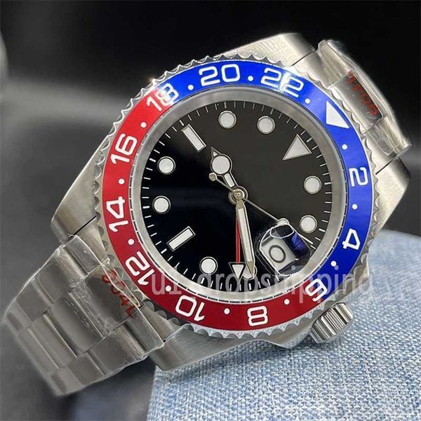 

watch roles gmt luxury watches automatic mechanical ceramics mens 40mm full stainless steel gliding clasp swimming sapphire luminous, Slivery;black
