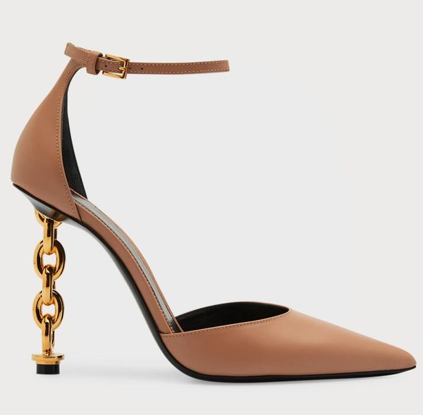 

Luxury Famous Designer Sandals Pointed Women's Slant Back Women's Chain Heel Sandals Designer Women's High Heels Party Wedding, Red