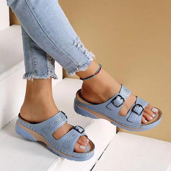 

slippers wedges sandals shoes for women fashion belt buckle platform outdoor walking slippers non-slip open toe ladies shoes size 43 230313, Black