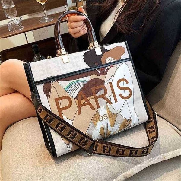 

handbag 2023 fashion women's bag leather quality handbag trend handbag women's tote printed letters wide shoulder strap shoulder m