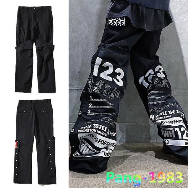

men's pants men women rrr123 double-sided reverse wear deconstructed breasted streetwear retro micro bell trousers 230313, Black