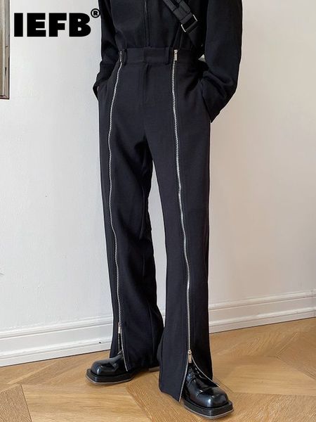 

men s pants iefb korean zipper design trendy straight 2023 slim fit mid waist casual long chic black trousers 9a1152 230313