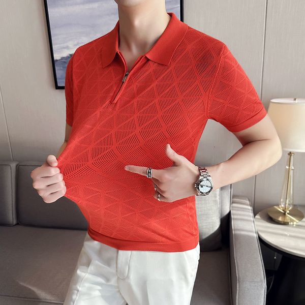

men's t-shirts summer thin ice silk knitted polo shirts mens elasticity mesh casual t shirt male short sleeve o-neck slim fit breathabl, White;black