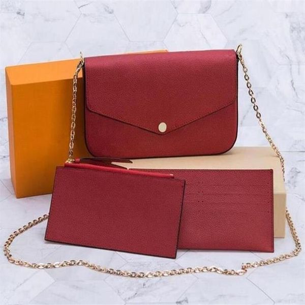 

designers multi pochette felicie accessories handbag genuine leather shoulder crossbody bag purses 3 pcs purse bags195m, Red;black