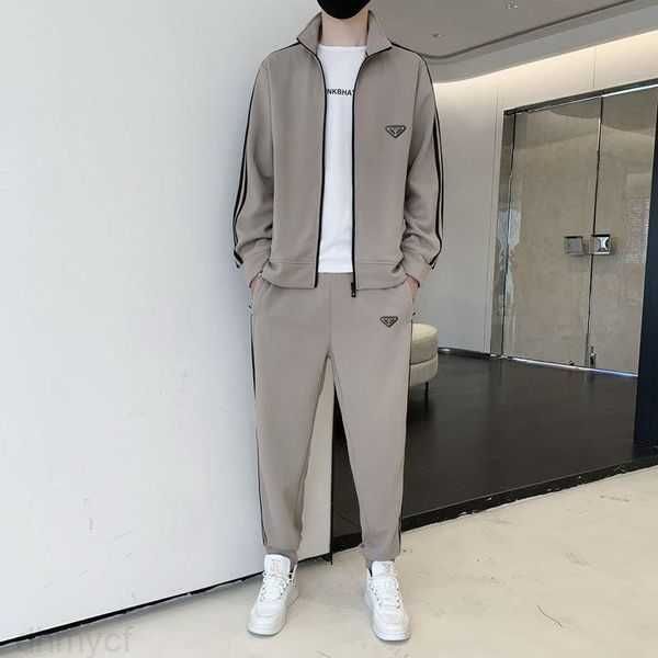 

men's tracksuits mens sports suit designer jacket pants two piece combed cotton fabric women's suit couple outdoor sportswear xpuh, Gray