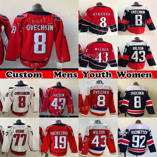 

ad hockey jersey 8 alex ovechkin 43 tom wilson 74 john carlson 77 tj oshie 19 backstrom custom mens womens youth any name any number show lo, Black;red