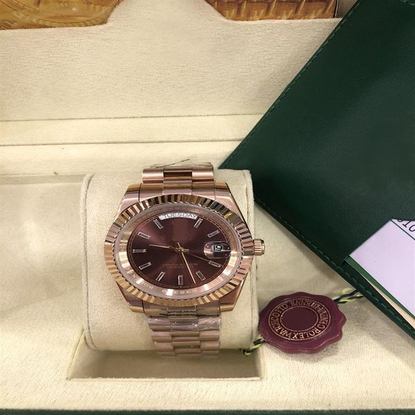 

with original box luxury watches 41mm 18k gold dark rhodium index dial automatic fashion brand men's watch wristwatch183c, Slivery;brown
